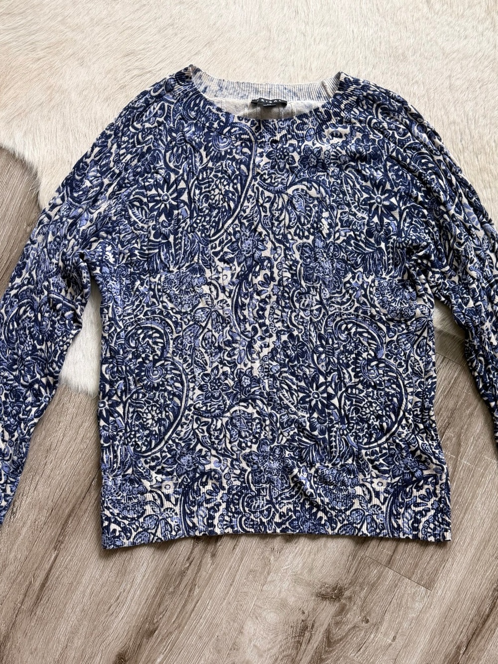 Tribal Navy and White Paisley Crewneck Sweatshirt